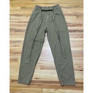 Xirena Women's S Brown Pants Cotton Paperbag Belted Tapered Leg Coastal Casual